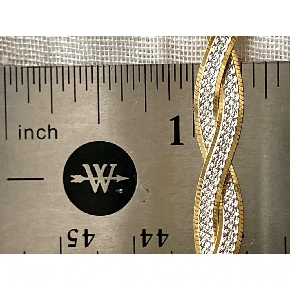 Two-Toned 925 Sterling Silver & Gold Overlay Bracelet Flat Herringbone Twist - Picture 10 of 13